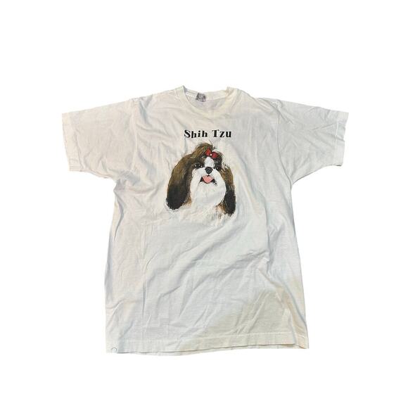 Fruit Of The Loom Mens White Single Stitch Shih Tzu Dog Big Face T-Shirt Size XL - Picture 1 of 7